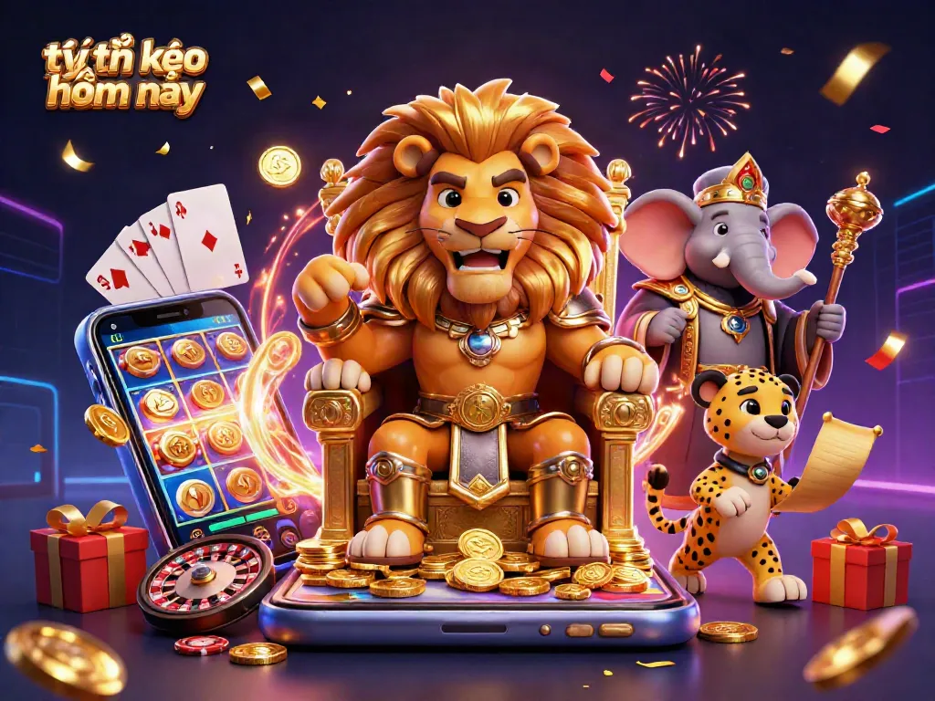 Engage with today’s tỷ lệ kèo nhà cái hôm nay featuring vibrant casino elements and animated characters.