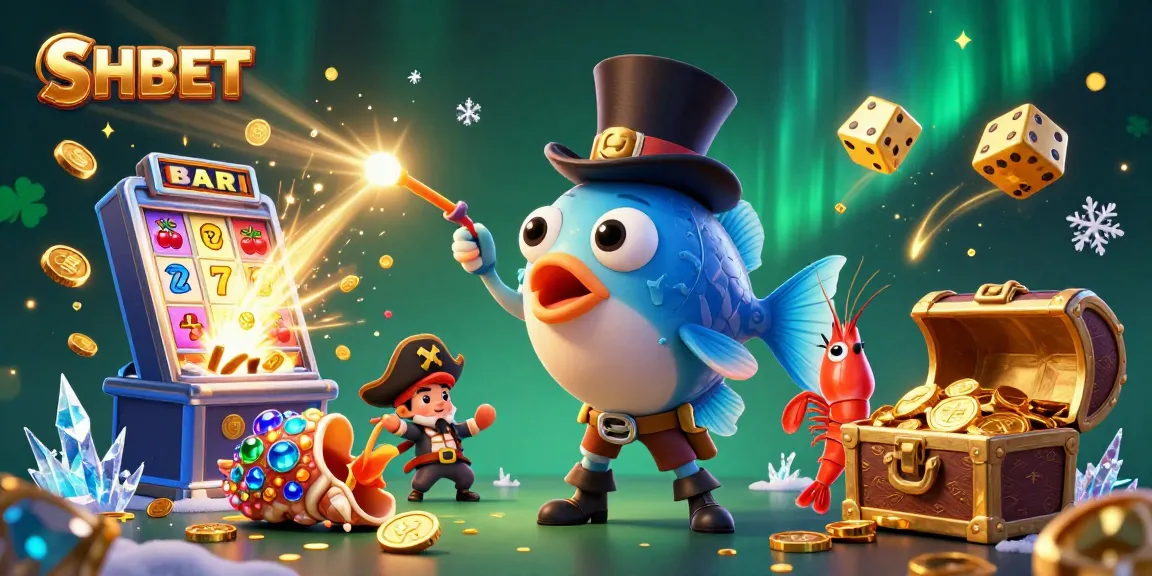 SHBET gamblers winning big, featuring an anglerfish and sea characters in a vibrant casino-themed illustration.