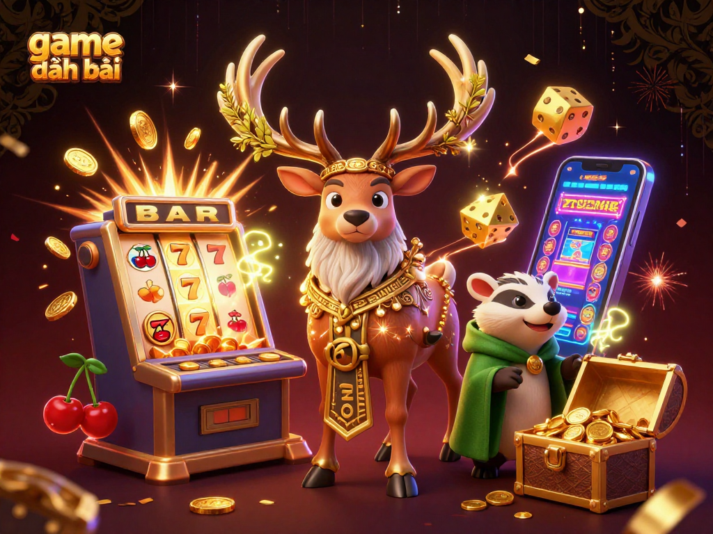 Experience the thrill of game đánh bài with an exciting online casino scene featuring a captivating druid stag.