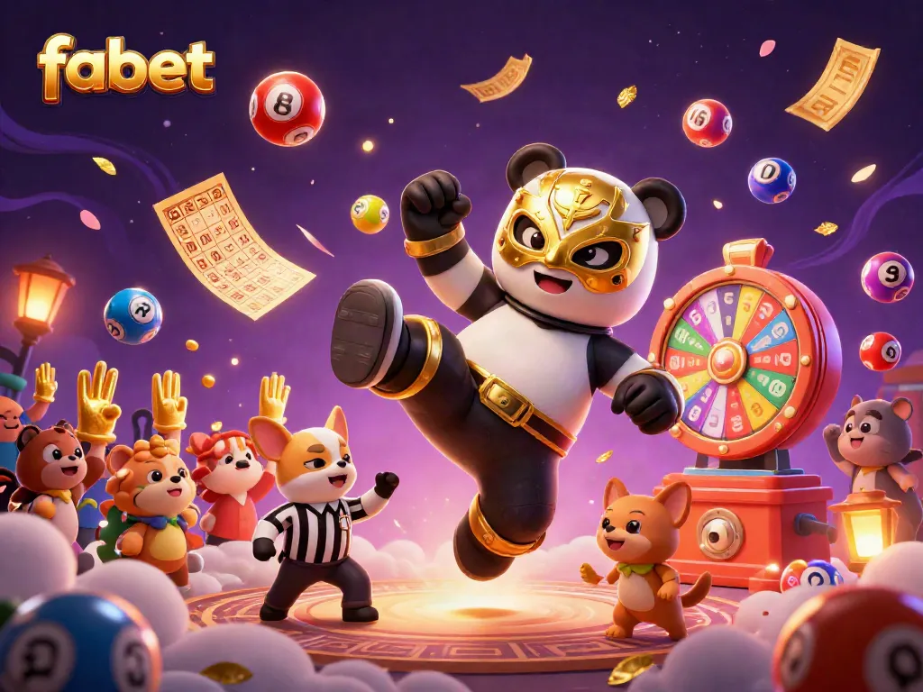 Experience fabet's vibrant gaming action with lively characters and lottery elements in a festive setting.