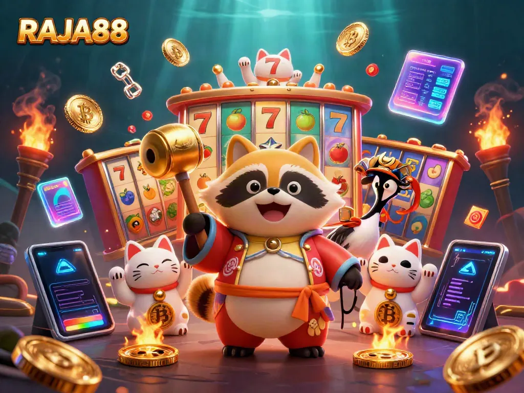 Menangkan jackpot dengan RAJA88 dalam ilustrasi kasino 3D yang menarik.