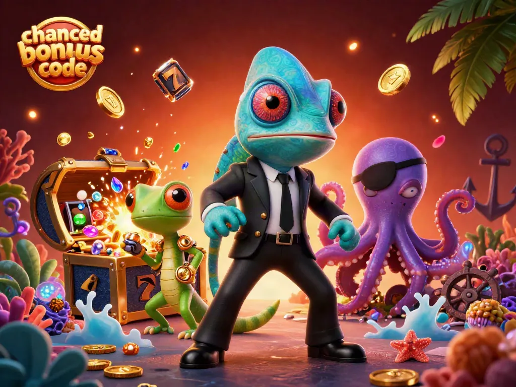 Win with the exclusive chanced casino bonus code in this vibrant 3D casino scene.