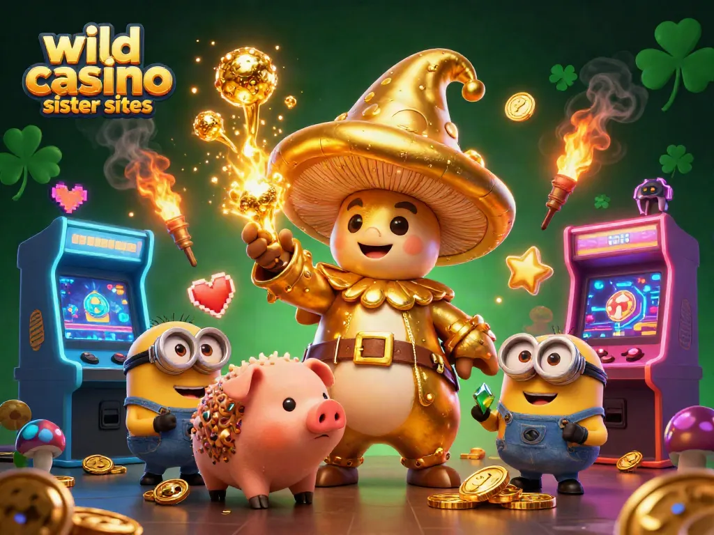 Engage with wild casino sister sites through a lively 3D casino scene filled with treasure and gaming elements.