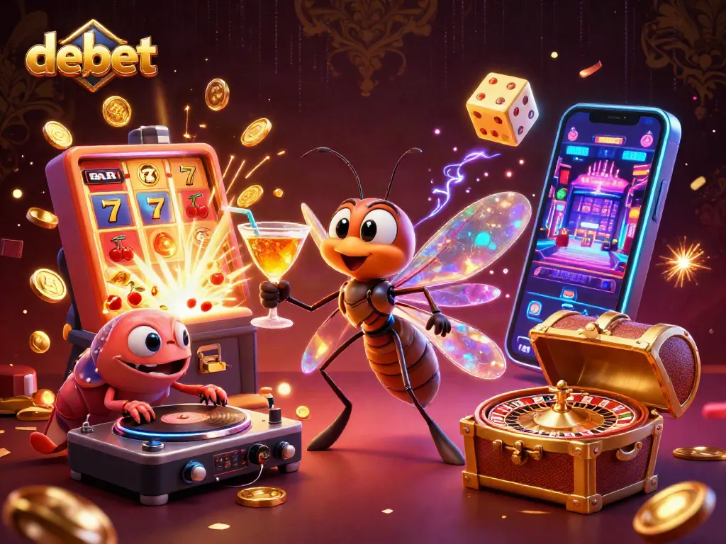 Engage with debet's vibrant casino scene featuring interactive game elements and dynamic characters.
