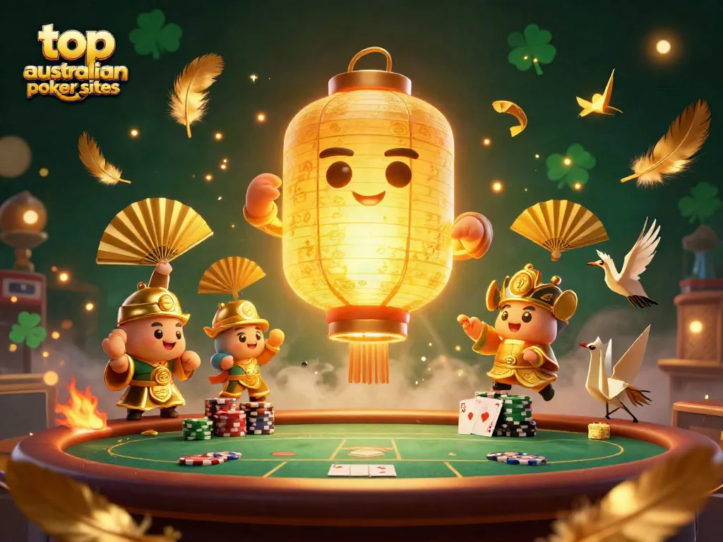 Join lively gameplay at the top australian poker sites with golden lantern spirits and vibrant casino elements.