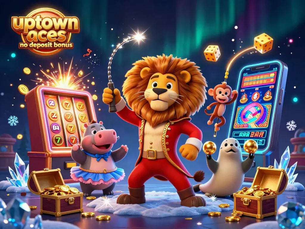 Experience the excitement of uptown aces no deposit bonus with vibrant 3D casino characters and elements illustrating dynamic gameplay.