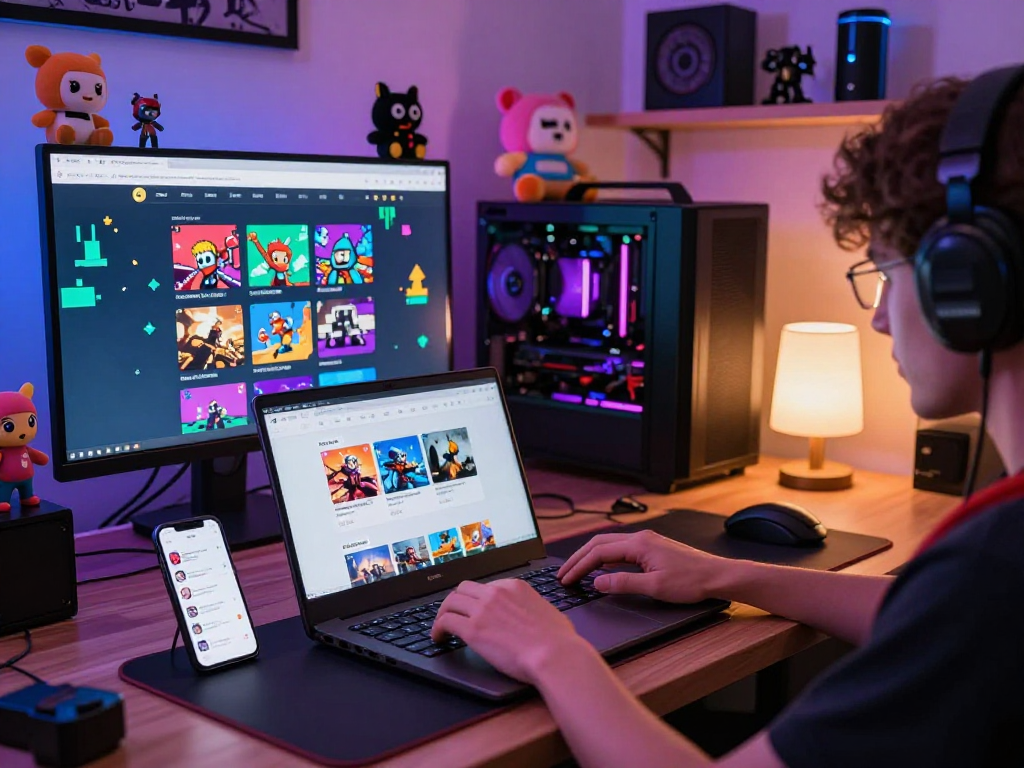 slot7000 toko digital game online dengan suasana sibuk dan modern