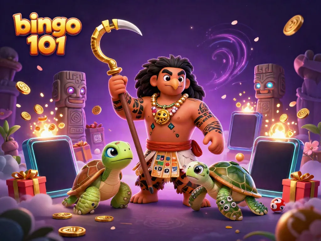 Engage in thrilling games with bingo 101, featuring colorful bingo balls and rewards in a vibrant scene.